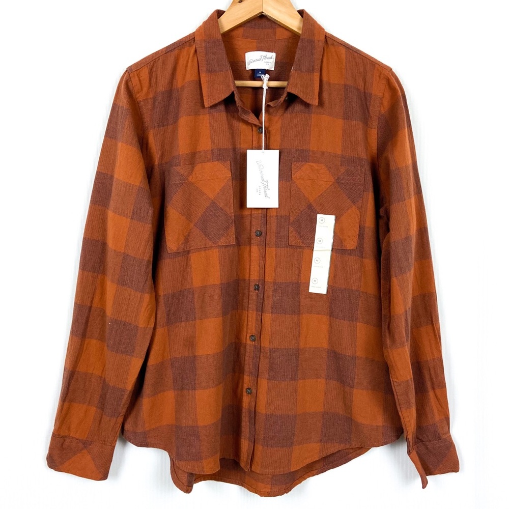 Universal Thread Rust Plaid Button Up Shirt Medium